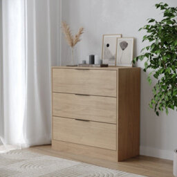 Urbn-Living Urbnliving Width 80Cm Oak Colour Chest Of 3 Drawers Modern Compact Storage Bedside Metal Handle Cabinet Bedroom Furniture - thumbnail 1