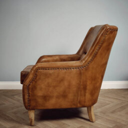 Elm Home And Products Real Genuine Leather Tub Aviator Wing Accent Arm Chair Brown Tan 97Cm High X 80Cm Wide X 97Cm Deep - thumbnail 2