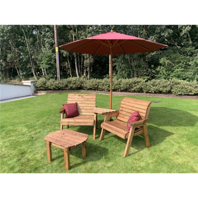 Marlborough Traditional Grand Twin Angled With Coffee Table, 2 X Scatter Cushion Burgundy & 1 X Parasol Burgundy & Base - image 1