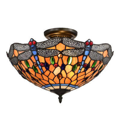 Belofay Dragonfly Style Tiffany Ceiling Light Stained Glass Handmade Uplighter Shade Ceiling Lights For Living Room - image 1