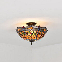 Belofay Dragonfly Style Tiffany Ceiling Light Stained Glass Handmade Uplighter Shade Ceiling Lights For Living Room - thumbnail 5