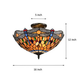 Belofay Dragonfly Style Tiffany Ceiling Light Stained Glass Handmade Uplighter Shade Ceiling Lights For Living Room - thumbnail 6