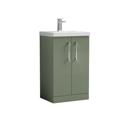 Balterley Level Modern Bathroom 2 Soft Close Door & Mid-Edge Vanity Unit Basin, Satin Green, 500mm - image 1