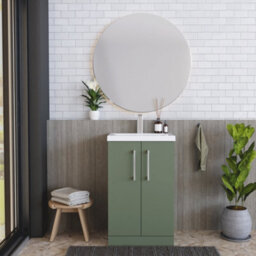 Balterley Level Modern Bathroom 2 Soft Close Door & Mid-Edge Vanity Unit Basin, Satin Green, 500mm - thumbnail 2