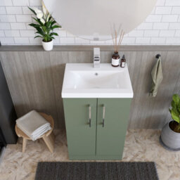 Balterley Level Modern Bathroom 2 Soft Close Door & Mid-Edge Vanity Unit Basin, Satin Green, 500mm - thumbnail 3