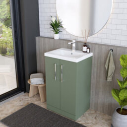 Balterley Level Modern Bathroom 2 Soft Close Door & Mid-Edge Vanity Unit Basin, Satin Green, 500mm - thumbnail 4