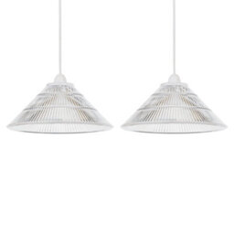 First Choice Lighting Set Of 2 Barnes - Clear 25Cm Fluted Glass Pendant Shades - thumbnail 1