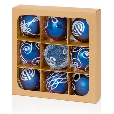 Premier Decorations Limited 9 Decorated Deep Blue Christmas Tree Baubles Decoration Ornaments Glitter 6Cm - image 1
