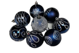 Premier Decorations Limited 9 Decorated Deep Blue Christmas Tree Baubles Decoration Ornaments Glitter 6Cm - thumbnail 4