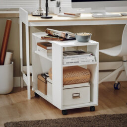 Sobuy Fbt34-W, Side Table End Table With Storage Shelves & 2 Tiers Bookcase On Wheels,white,w70Xd35Xh61.5 - thumbnail 2