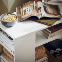 Sobuy Fbt34-W, Side Table End Table With Storage Shelves & 2 Tiers Bookcase On Wheels,white,w70Xd35Xh61.5 - thumbnail 4