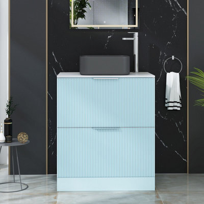 Royal Bathrooms Evora 700mm Powder Blue Fluted Floor Standing Countertop Vanity Unit 2 Drawer With Art Square Basin - image 1
