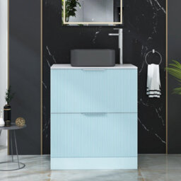 Royal Bathrooms Evora 700mm Powder Blue Fluted Floor Standing Countertop Vanity Unit 2 Drawer With Art Square Basin - thumbnail 1