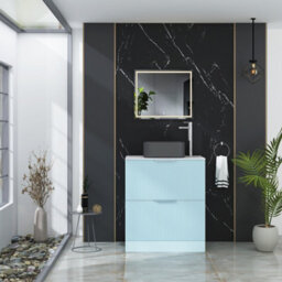 Royal Bathrooms Evora 700mm Powder Blue Fluted Floor Standing Countertop Vanity Unit 2 Drawer With Art Square Basin - thumbnail 2