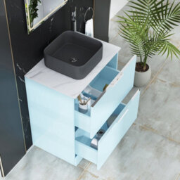 Royal Bathrooms Evora 700mm Powder Blue Fluted Floor Standing Countertop Vanity Unit 2 Drawer With Art Square Basin - thumbnail 3