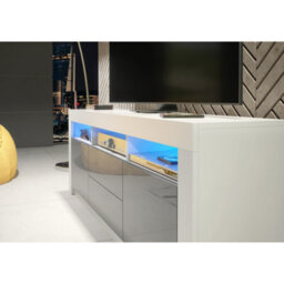 Creative Furniture Shine Tv Unit 160Cm - White & Grey Gloss Doors And Led Lights - thumbnail 4