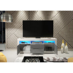Creative Furniture Shine Tv Unit 160Cm - White & Grey Gloss Doors And Led Lights - thumbnail 3
