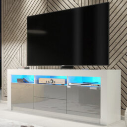 Creative Furniture Shine Tv Unit 160Cm - White & Grey Gloss Doors And Led Lights - thumbnail 5