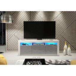 Creative Furniture Shine Tv Unit 160Cm - White & Grey Gloss Doors And Led Lights - thumbnail 2