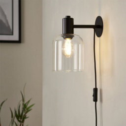 First Choice Lighting Set Of 2 Maxton - Black With Clear Glass Plug In Wall Lamps - thumbnail 6