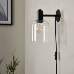 First Choice Lighting Set Of 2 Maxton - Black With Clear Glass Plug In Wall Lamps - thumbnail 7
