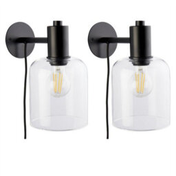 First Choice Lighting Set Of 2 Maxton - Black With Clear Glass Plug In Wall Lamps - thumbnail 1