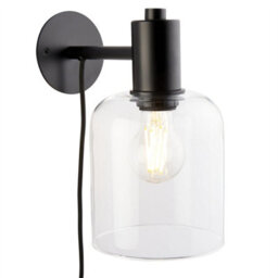 First Choice Lighting Set Of 2 Maxton - Black With Clear Glass Plug In Wall Lamps - thumbnail 2