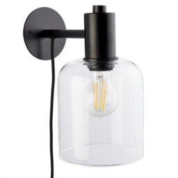 First Choice Lighting Set Of 2 Maxton - Black With Clear Glass Plug In Wall Lamps - thumbnail 3