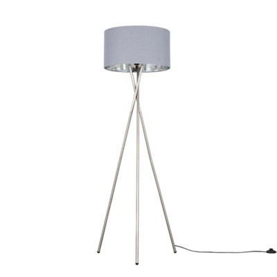 Valuelights Camden Brushed Chrome Tripod Floor Lamp With Grey/silver Shade - image 1