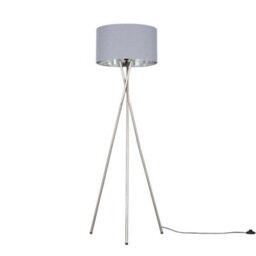 Valuelights Camden Brushed Chrome Tripod Floor Lamp With Grey/silver Shade