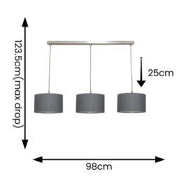Valuelights Reni Grey & Chrome Drum Shade 3 Drop Bar Chrome Diner Ceiling Light And Bulbs - thumbnail 6