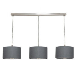 Valuelights Reni Grey & Chrome Drum Shade 3 Drop Bar Chrome Diner Ceiling Light And Bulbs - thumbnail 2
