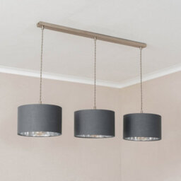 Valuelights Reni Grey & Chrome Drum Shade 3 Drop Bar Chrome Diner Ceiling Light And Bulbs - thumbnail 5