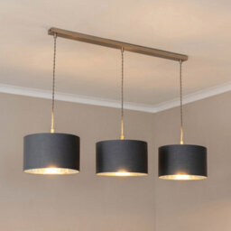 Valuelights Reni Grey & Chrome Drum Shade 3 Drop Bar Chrome Diner Ceiling Light And Bulbs - thumbnail 1