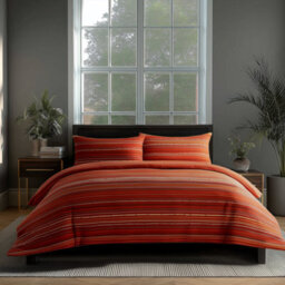 Duvet Cover And Pillowcase Set Stripe Design Polycotton Bed Linen Red