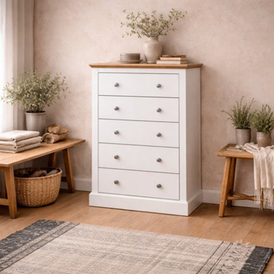 Wyld Haus Ardee White And Natural Oak Wooden 5 Drawer Storage Chest - image 1
