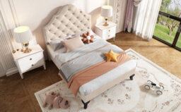 Upholstered Bed 90X190 With Slatted Frame And Headboard, Youth Bed, Single Bed, Wooden Slat Support, Easy Assembly, Velvet, Beige