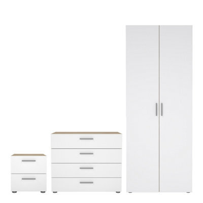 Furniture To Go Pepe 3 Piece Bundle, Bedside, Chest And 2 Door Wardrobe In Oak And White High Gloss - image 1