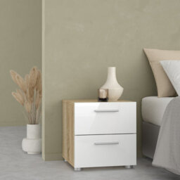 Furniture To Go Pepe 3 Piece Bundle, Bedside, Chest And 2 Door Wardrobe In Oak And White High Gloss - thumbnail 4