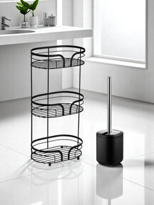 Showerdrape Black Bathroom Accessory Set Floor Caddy With Toilet Brush And Holder - image 1