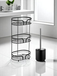 Showerdrape Black Bathroom Accessory Set Floor Caddy With Toilet Brush And Holder - thumbnail 1