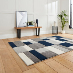 Geometric Grey Navy Modern Easy To Clean Rug For Dining Room-80Cm X 150Cm - thumbnail 2