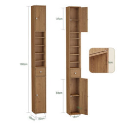 Sobuy Bzr34-Ii-Pf,tall Bathroom Storage Cabinet - Slim Bathroom Unit,compact Bathroom Furniture,natural,w20Xd20Xh180 - thumbnail 3