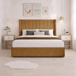 Luxury Mustard Plush Milan Super King Size Bed Frame With Mattress 54 Inches Wingback Headboard 2 Footend Storage Drawers - thumbnail 4