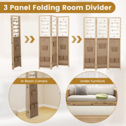 Costway 3-Panel Room Divider Folding Display Stand W/8 Storage Pockets-Natural - thumbnail 6