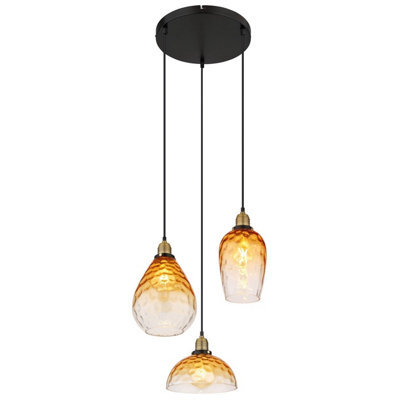 Luminosa Lighting Luminosa Salvy Cluster Pendant Ceiling Light Matt Black Amber Glass Shade 3X E27 - image 1