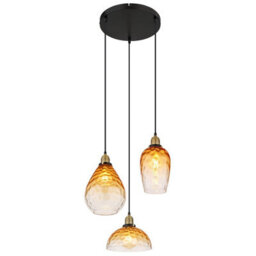Luminosa Lighting Luminosa Salvy Cluster Pendant Ceiling Light Matt Black Amber Glass Shade 3X E27 - thumbnail 1