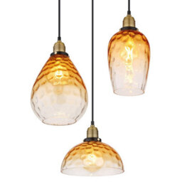 Luminosa Lighting Luminosa Salvy Cluster Pendant Ceiling Light Matt Black Amber Glass Shade 3X E27 - thumbnail 3
