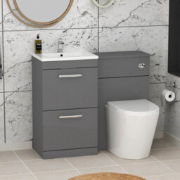 Royal Bathrooms Turin 1000mm Indigo Grey Gloss 2-Drawers Minimalist Basin With Cesar Back To Wall Toilet Pack - thumbnail 1