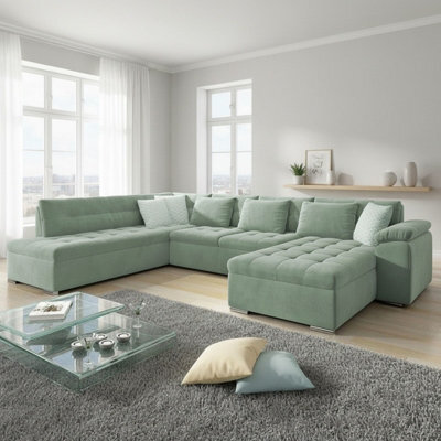 Niko Bis U Shaped Fold Out Corner Sofa Bed For Living Room With Storage Light Green Right - image 1